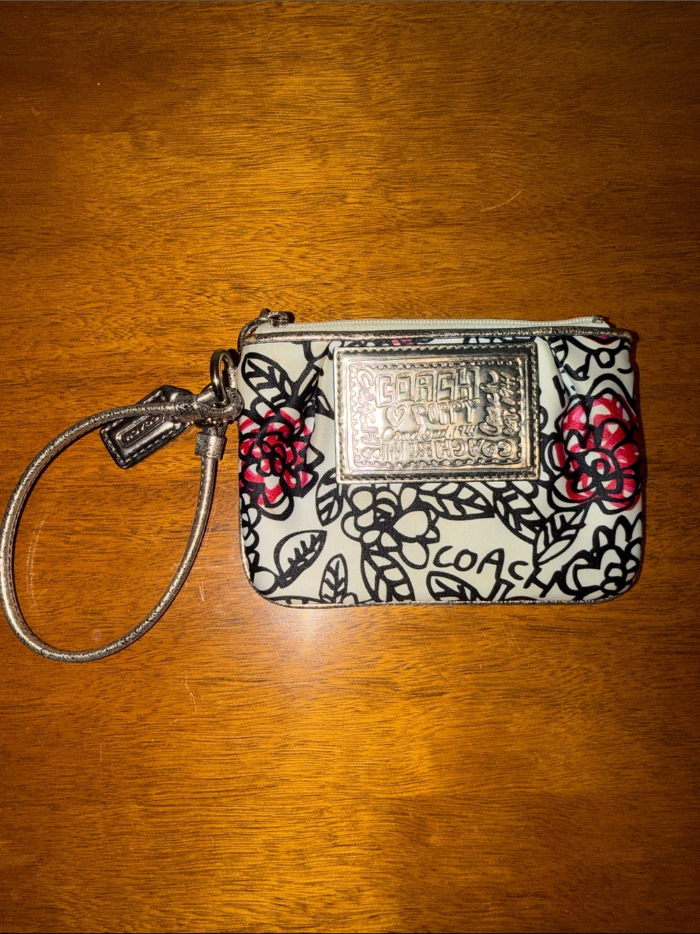 Coach Poppy Graffiti Floral Wristlet with Silver Trim